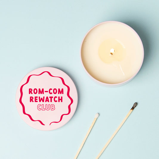 Rom-Com Rewatch Club Pink Tin Candle