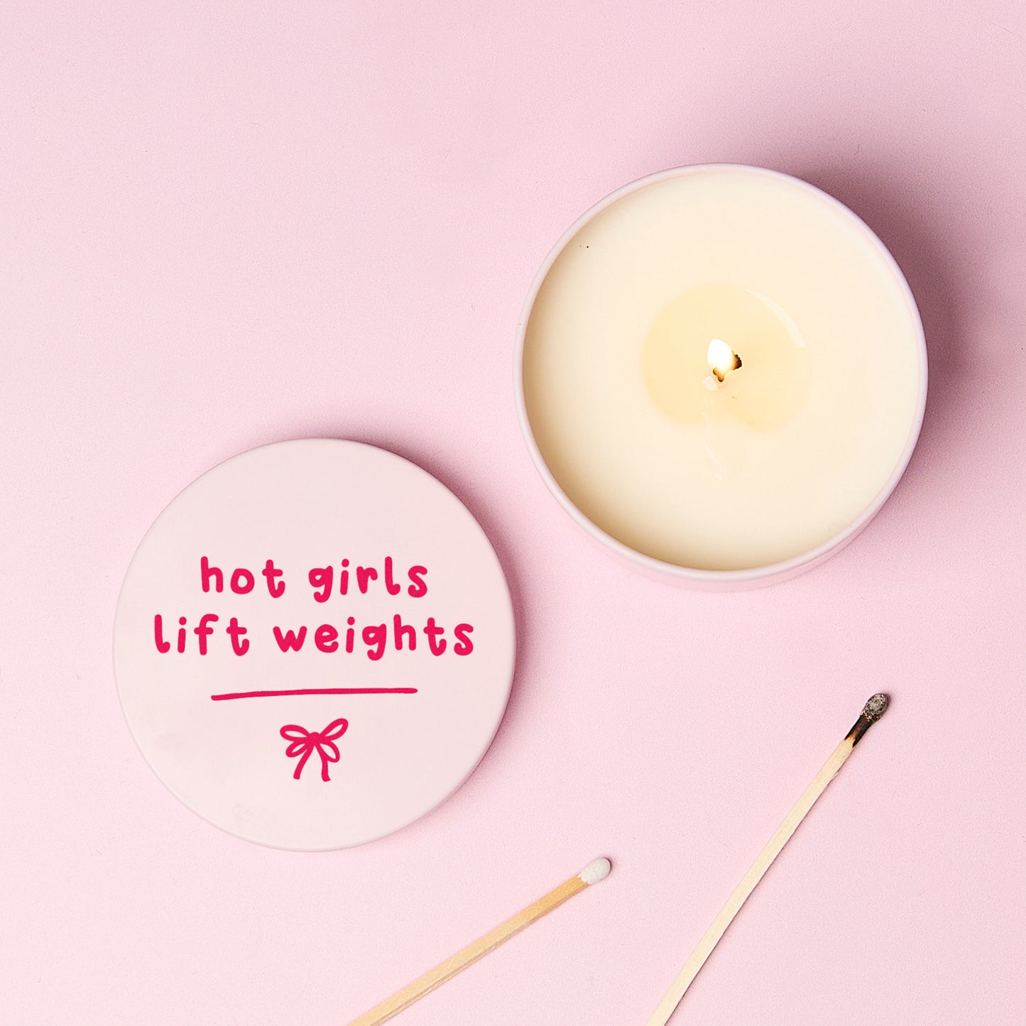 Hot Girls Lift Weights Pink Tin Candle