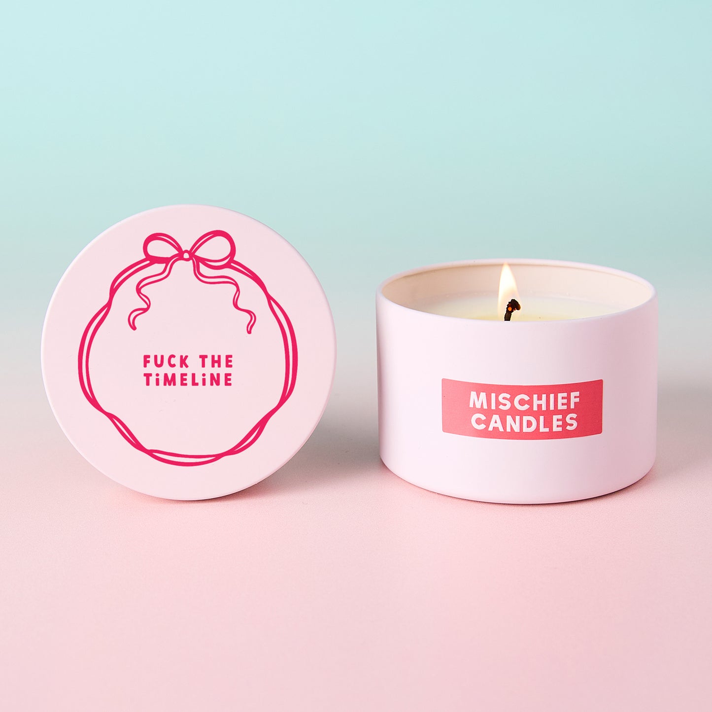 Funny Gift For Her Fuck The Timeline Pink Tin Candle
