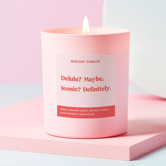 Funny Candle Gift for Gen Z Millennials Delulu Maybe Iconic Definitely