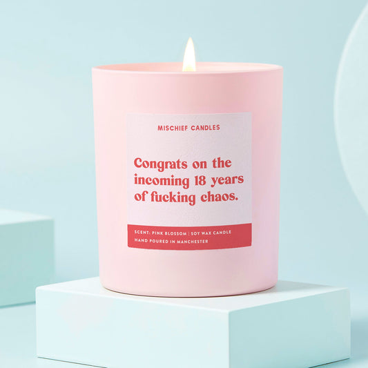 New Baby Funny Baby Shower Gift Candle 18 Years of Chaos